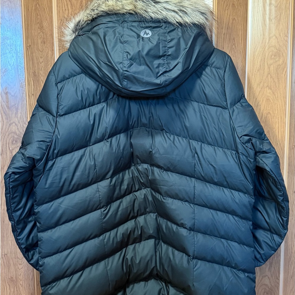 Marmot Black Quilted Jacket with Faux Fur Trim XL - Picture 4 of 8